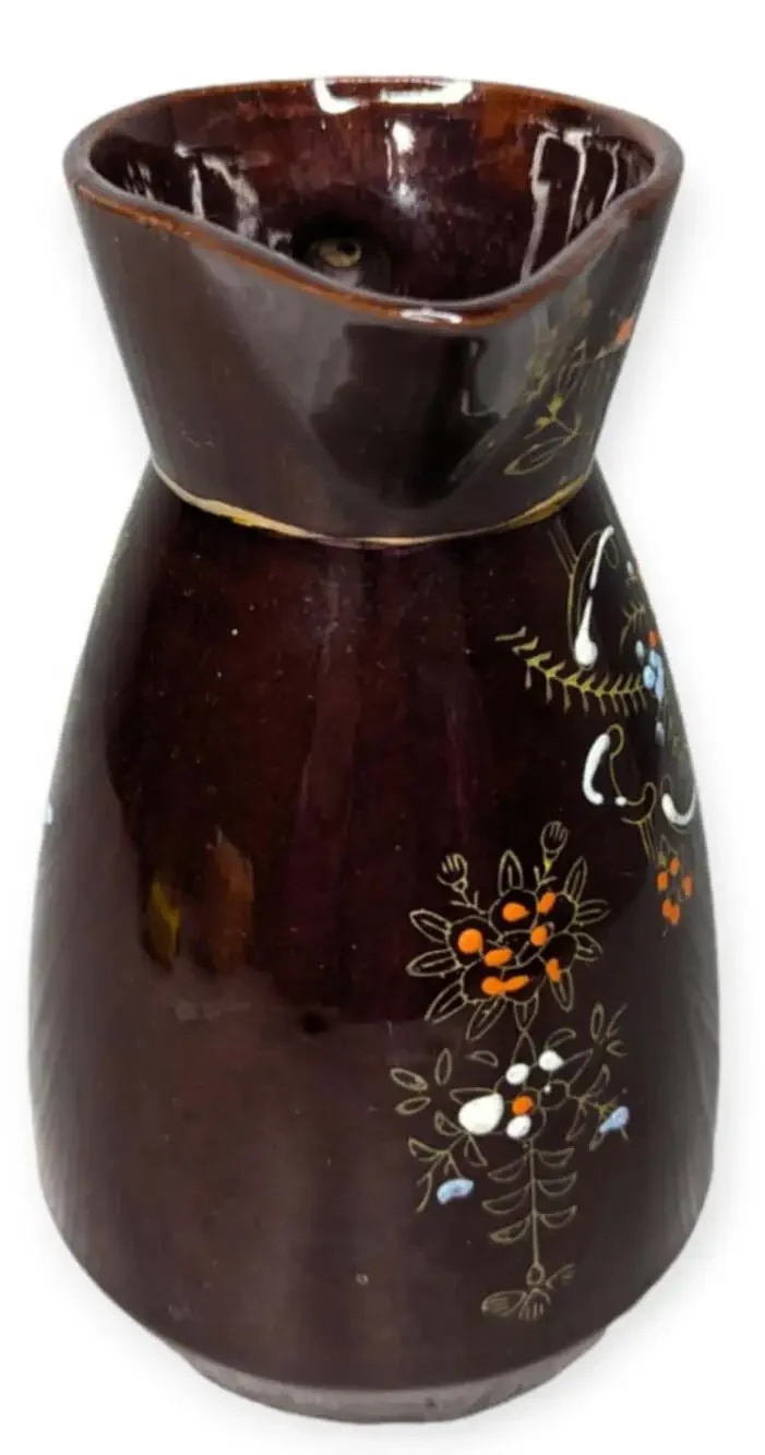 Vintage Moriage Red Wear Hand Painted Brown Glazed Decorative Pitcher 6.5